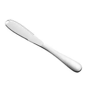 AXIAOLU Stainless Steel butter Spreader Knife, 3-in-1 Kitchen Gadgets, Curler, Butter Grater, Multifunctional Chopping Slot with Serrated Edge (Silver, 1)