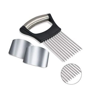 1PCS Onion Holder Slicer, 2PCS Finger Guard, Holder Slicer Vegetable For Onion, Tomato, Lemon, Meat, Onion Cutting Tool Stainless Steel Cutting Kitchen Gadgets