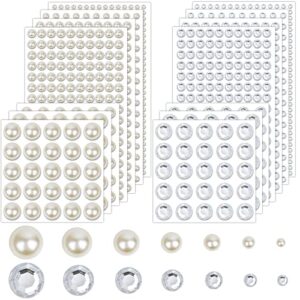 2032 Pieces Self Adhesive Hair Gems and Hair Pearls, Face Pearls and Jewels Stickers for Makeup, Crafts, Home Decor Scrapbooking Embellishments, 7 Sizes 3mm/4mm/5mm/6mm/8mm/10mm/12mm
