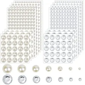 2032 Pieces Self Adhesive Hair Gems and Hair Pearls, Face Pearls and Jewels Stickers for Makeup, Crafts, Home Decor Scrapbooking Embellishments, 7 Sizes 3mm/4mm/5mm/6mm/8mm/10mm/12mm