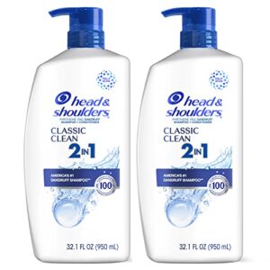 Head and Shoulders Shampoo and Conditioner 2 in 1, Anti Dandruff Treatment & Scalp Care, Classic Clean Scent, for All Hair Types including Color Treated, Curly or Textured Hair, 32.1 fl oz, Twin Pack