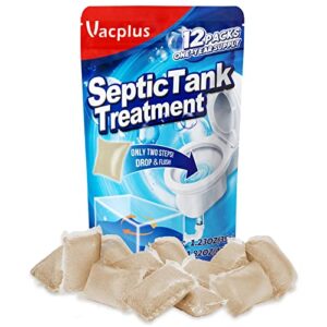 Vacplus Septic Tank Treatment - 12 Packs for 1-Year Supply, Flushable & Dissolvable Septic Tank Treatment Packets with Easy Operation, Biodegradable Septic Tank Treatment Enzymes for Wastes & Odors