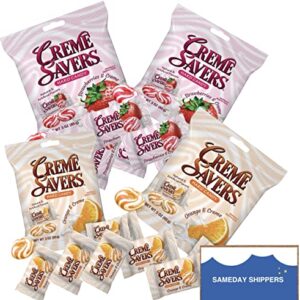 CREME SAVERS | Classic Original Individally Wrapped, Strawberries and Creme and Orange and Creme Hard Candy | 4 - PACK Variety & Sameday Shippers Card|