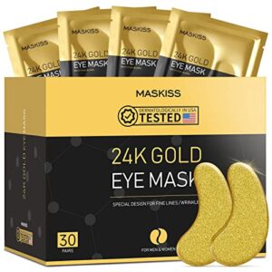 Maskiss 30-Pairs 24K Gold Under Eye Patches, Eye Mask, Eye Patches for Puffy Eyes, Eye Masks for Dark Circles and Puffiness, Collagen Skin Care Products