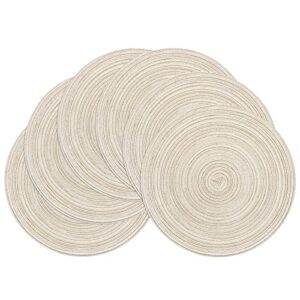 SHACOS Round Placemats Set of 6 Braided Circle Place Mat Washable 15 inch Table Mats for Kitchen Dining Table Mixed Color (Ivory, 6)