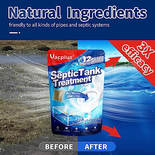 Vacplus Septic Tank Treatment - 12 Packs for 1-Year Supply, Flushable & Dissolvable Septic Tank Treatment Packets with Easy Operation, Biodegradable Septic Tank Treatment Enzymes for Wastes & Odors - Image 2